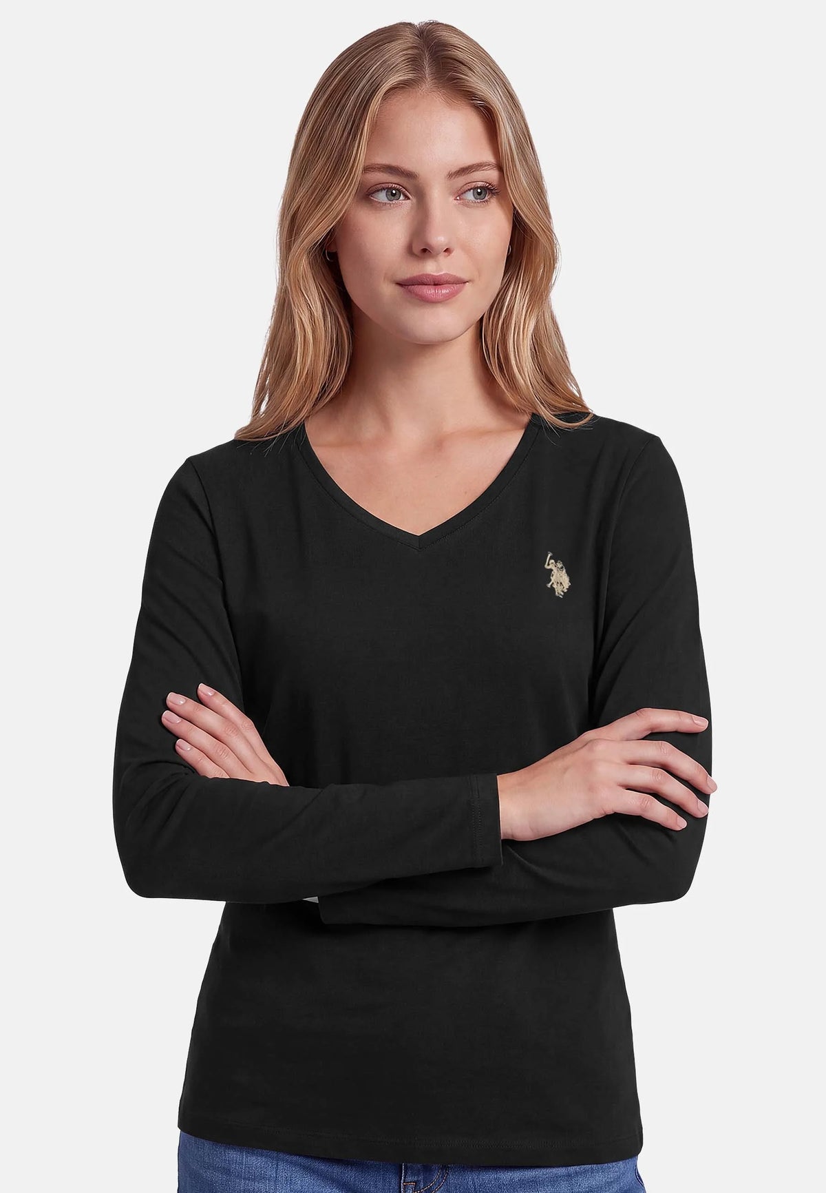 U.S POLO ASSN WOMAN LONG-SLEEVED COTTON V-NECK T-SHIRT