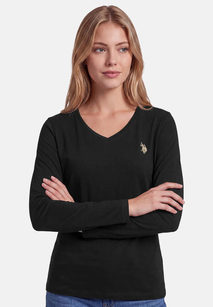 U.S POLO ASSN WOMAN LONG-SLEEVED COTTON V-NECK T-SHIRT