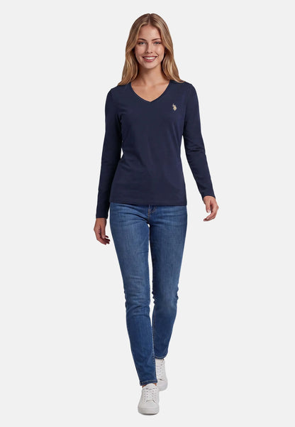 U.S POLO ASSN WOMAN LONG-SLEEVED COTTON V-NECK T-SHIRT