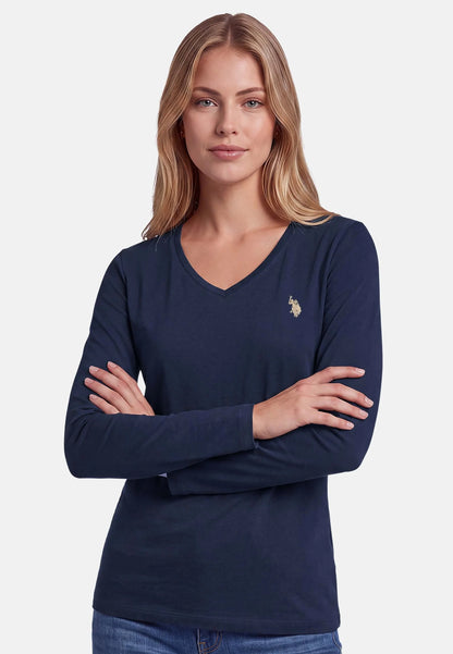 U.S POLO ASSN WOMAN LONG-SLEEVED COTTON V-NECK T-SHIRT