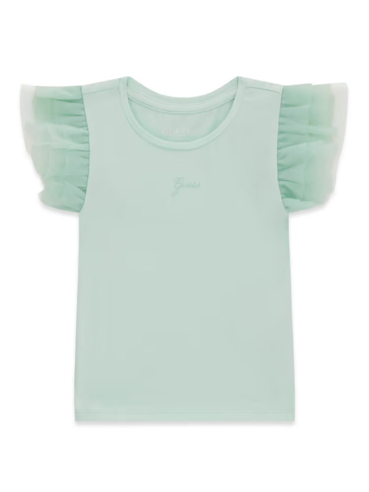 GUESS KIDS KNIT TULLE SLEEVES T SHIRT