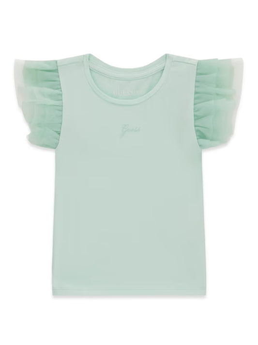 GUESS KIDS KNIT TULLE SLEEVES T SHIRT