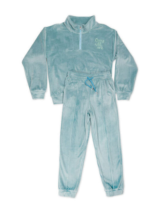 NEW COLLEGE SET HALF ZIP VELVET TRACKSUIT