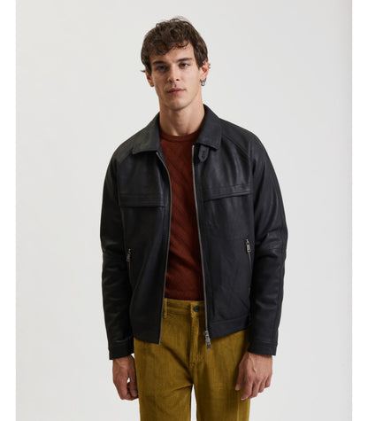 GIANNI LUPO LEATHER-EFFECT BOMBER JACKET