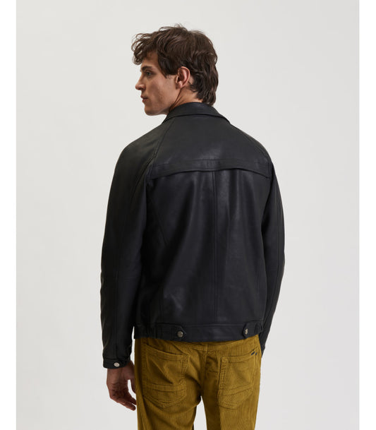 GIANNI LUPO LEATHER-EFFECT BOMBER JACKET