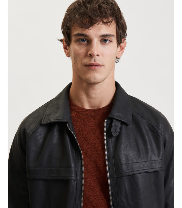 GIANNI LUPO LEATHER-EFFECT BOMBER JACKET