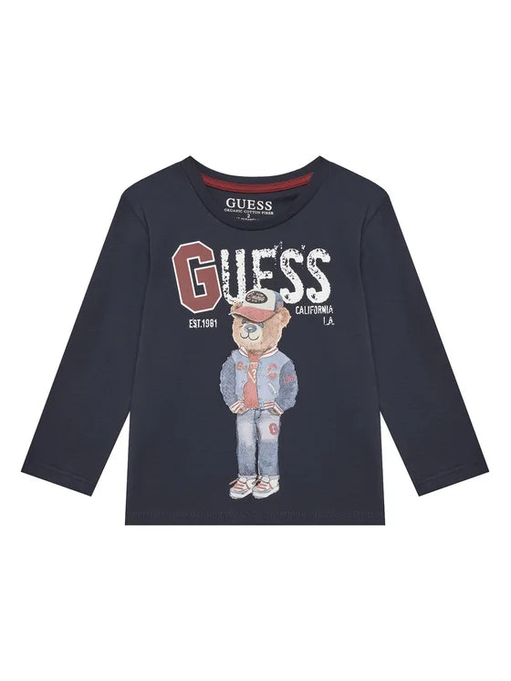 GUESS LS BEAR EMBROIDERY T SHIRT