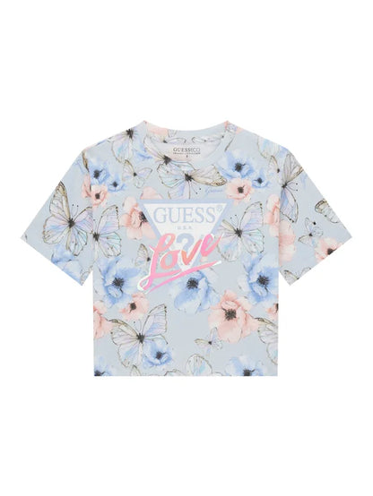 GUESS KIDS BUTTERFLY LOVE TRIANGLE MIDI T SHIRT