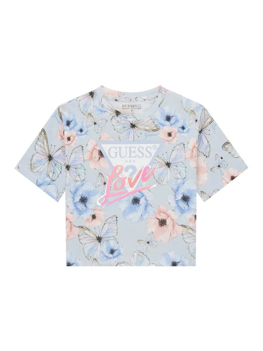 GUESS KIDS BUTTERFLY LOVE TRIANGLE MIDI T SHIRT