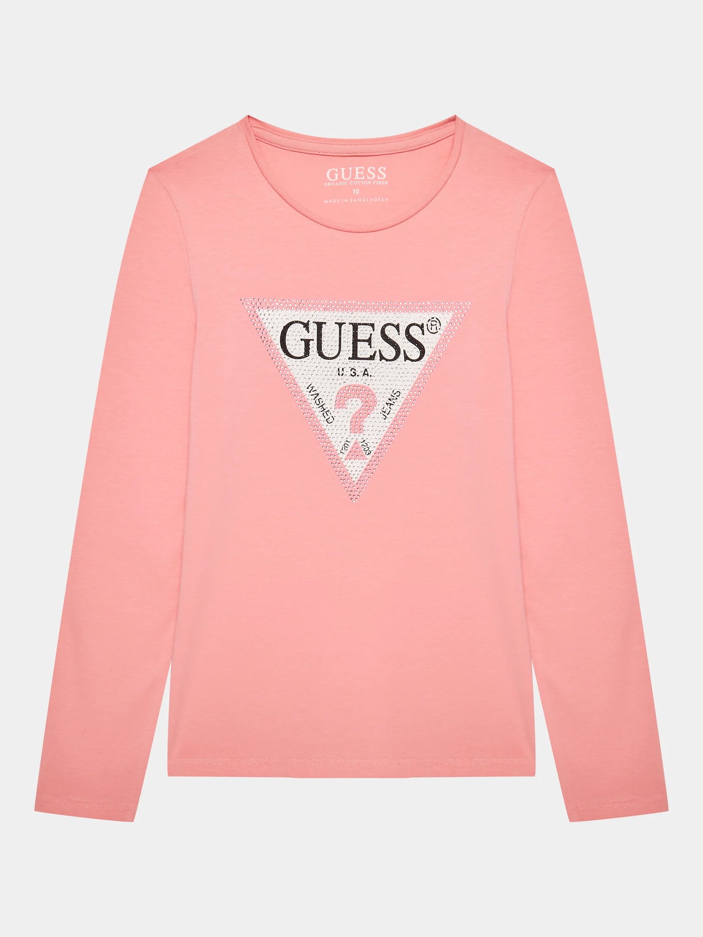 GUESS LS STRASS TRIANGLE LOGO T SHIRT