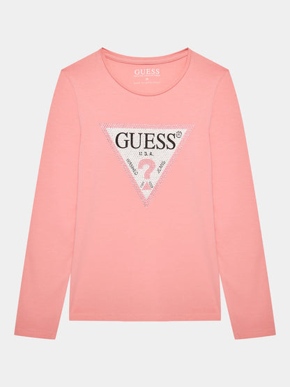 GUESS LS STRASS TRIANGLE LOGO T SHIRT