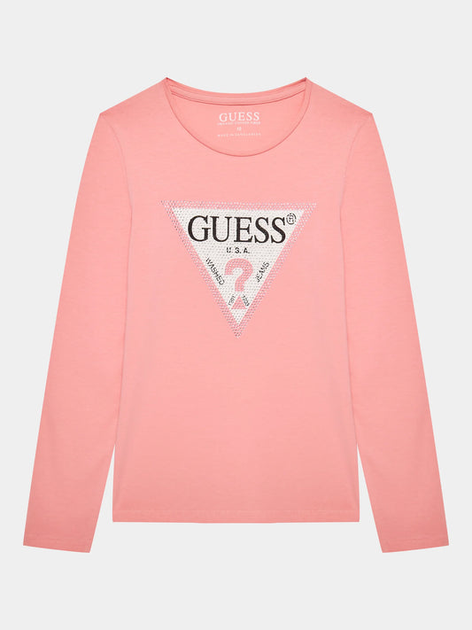 GUESS LS STRASS TRIANGLE LOGO T SHIRT