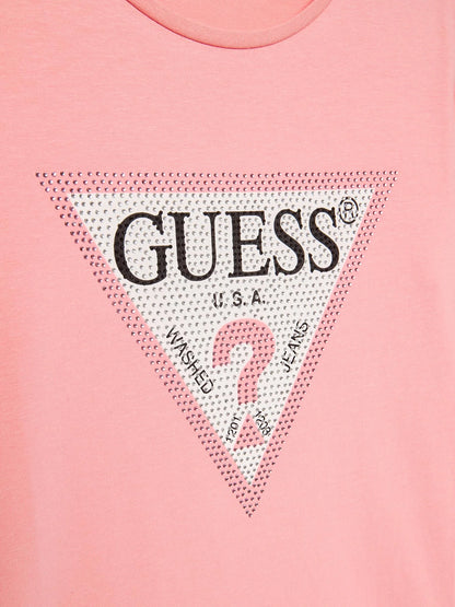 GUESS LS STRASS TRIANGLE LOGO T SHIRT
