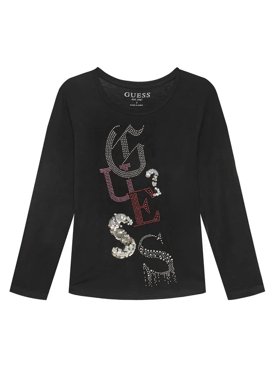 GUESS LS STRASS APPLIQUE T SHIRT
