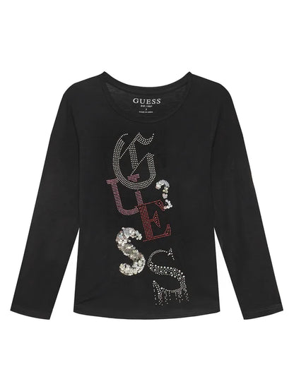 GUESS LS STRASS APPLIQUE T SHIRT