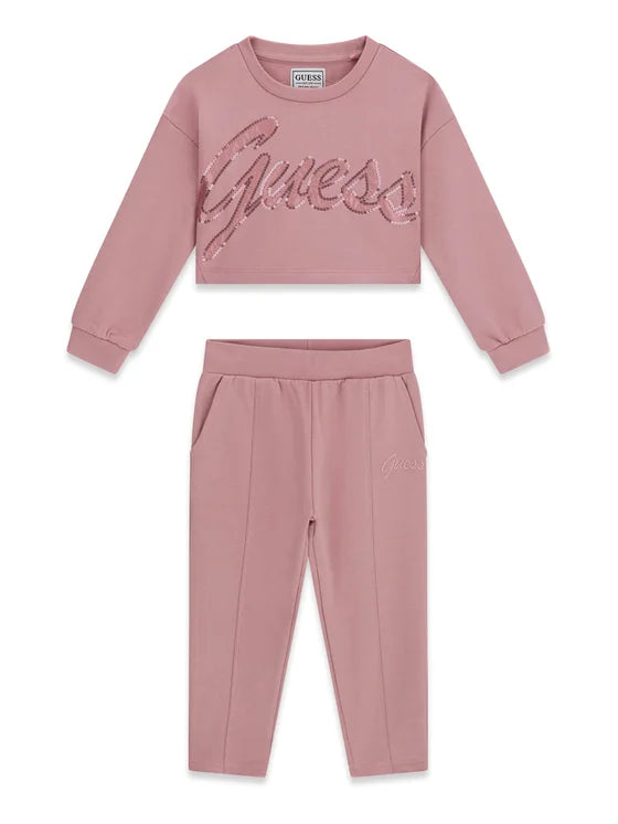 GUESS KIDS SEQUINS LOGO SET SWEATSHIRT & PANTS