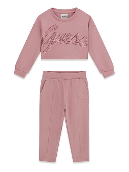 GUESS KIDS SEQUINS LOGO SET SWEATSHIRT & PANTS