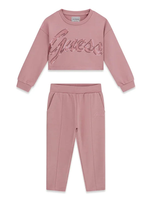 GUESS KIDS SEQUINS LOGO SET SWEATSHIRT & PANTS