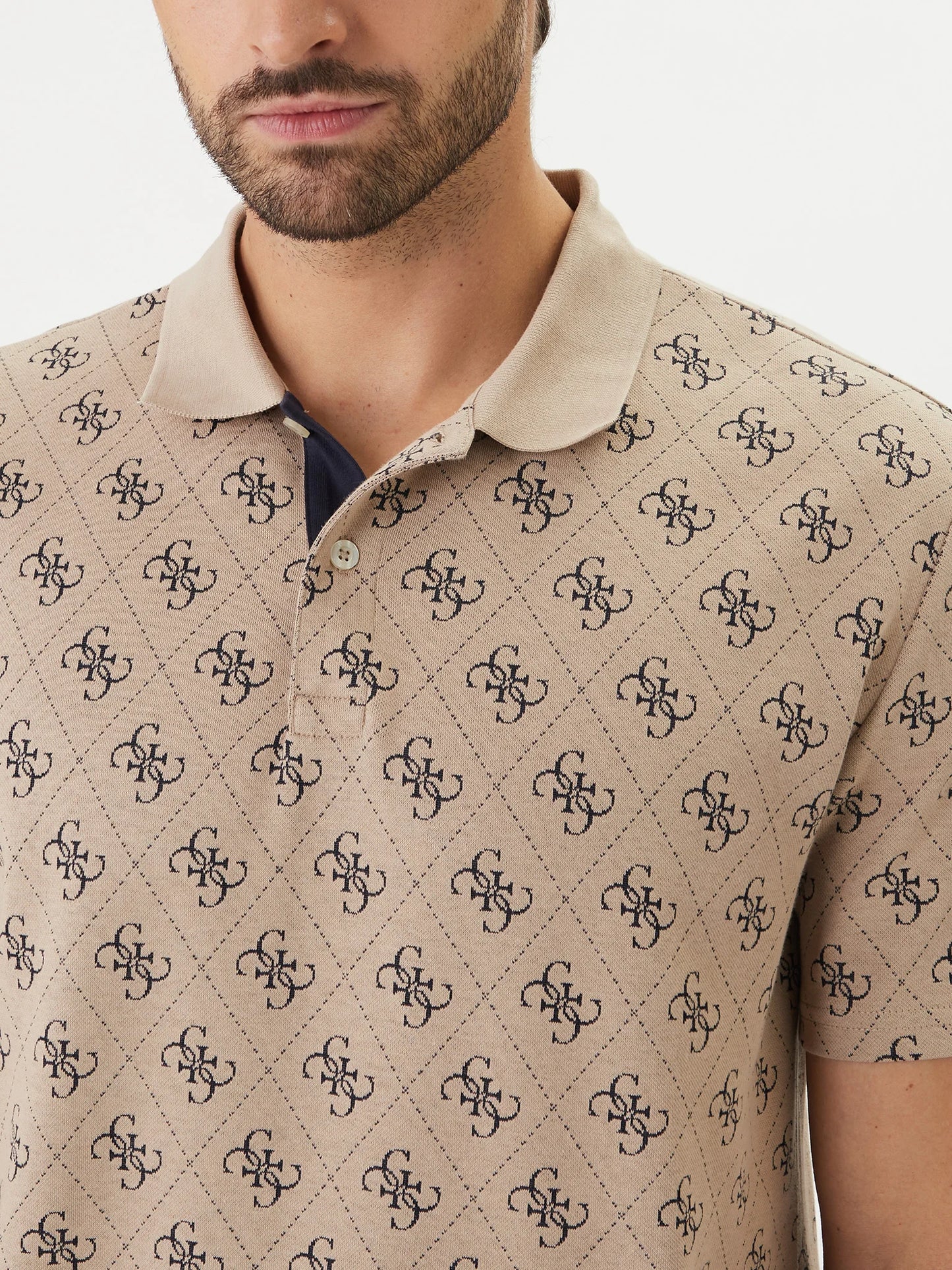 GUESS MAN JACQUARD 4G LOGO KNIT POLO T SHIRT