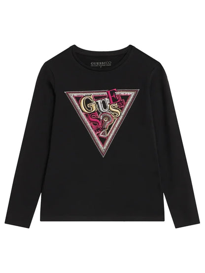 GUESS KIDS TRIANGLE SEQUINS LOGO LS T SHIRT