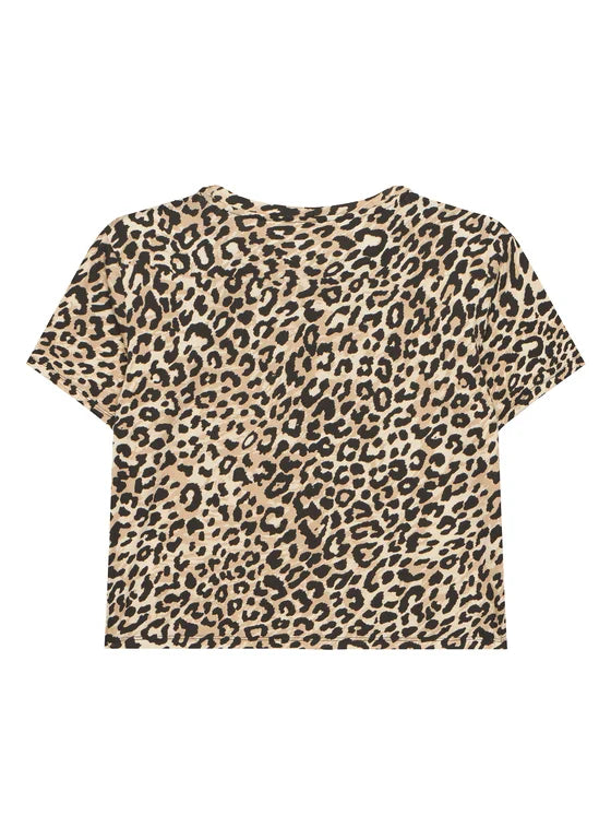 GUESS KIDS LEOPARD LOVE TRIANGLE LOGO MIDI T SHIRT