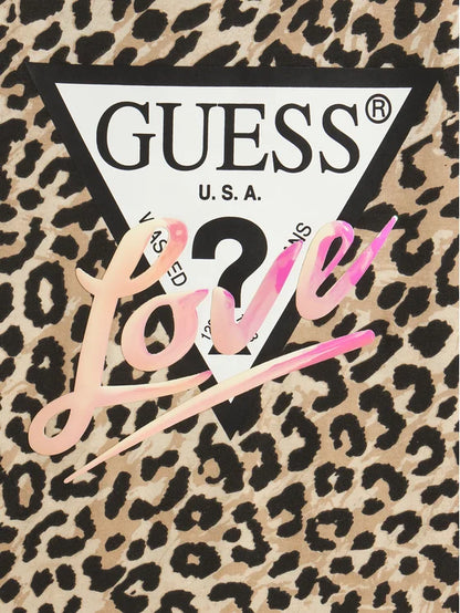 GUESS KIDS LEOPARD LOVE TRIANGLE LOGO MIDI T SHIRT