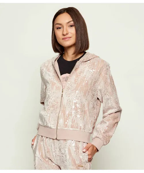 GUESS JEANS ALLOVER SEQUINS HOODED ZIP FOOTER