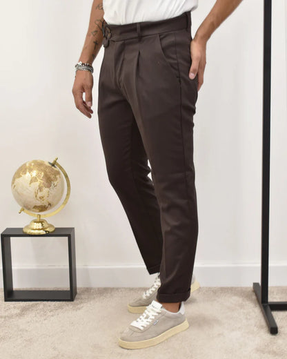 GIANNI LUPO HIGH-WAISTED TROUSERS WITH PLEATS AND FIXED HEM