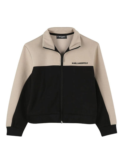 KARL LAGERFELD KIDS COLOR BLOCK CARDIGAN WITH ZIP