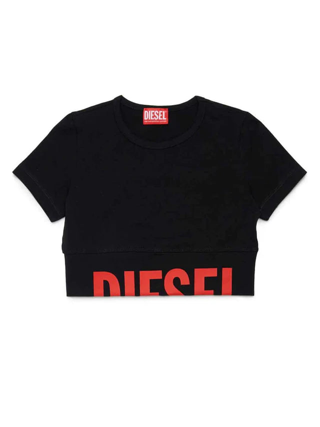 DIESEL KIDS TCEFY BLACK T-SHIRT WITH RED LOGO
