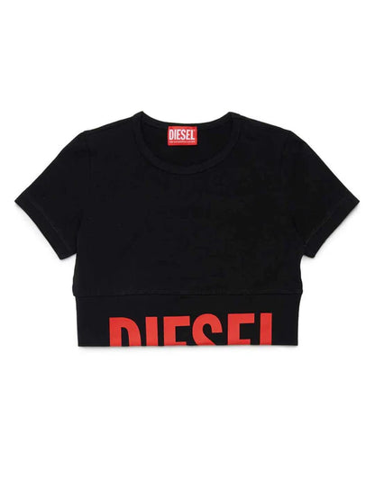 DIESEL KIDS TCEFY BLACK T-SHIRT WITH RED LOGO