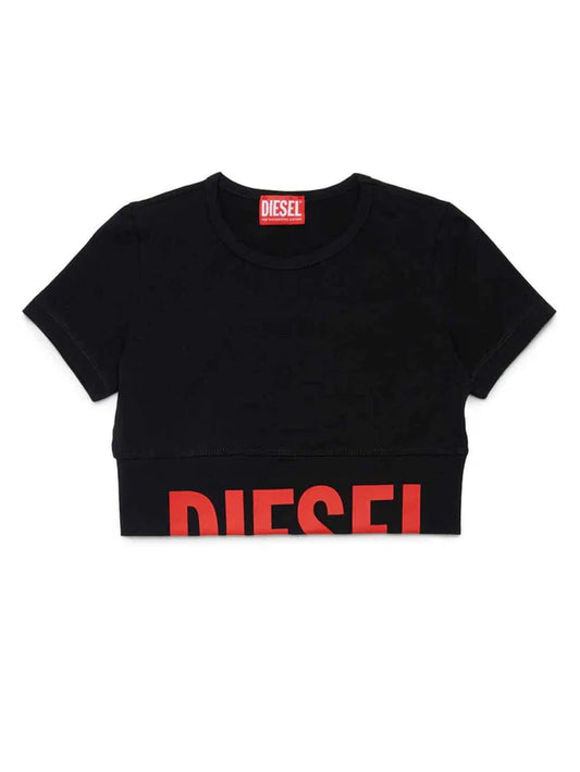 DIESEL KIDS TCEFY BLACK T-SHIRT WITH RED LOGO