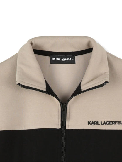 KARL LAGERFELD KIDS COLOR BLOCK CARDIGAN WITH ZIP