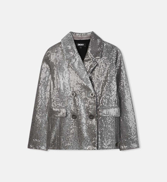 DKNY GIRLS ALLOVER SEQUINS DOUBLE BREASTED JACKET
