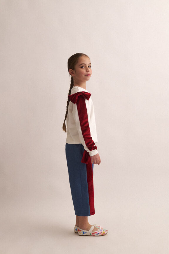 TWO IN A CASTLE NOT JUST ANOTHER RED BOW DENIM PANTS