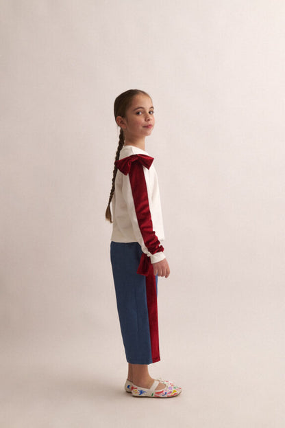 TWO IN A CASTLE NOT JUST ANOTHER RED BOW DENIM PANTS