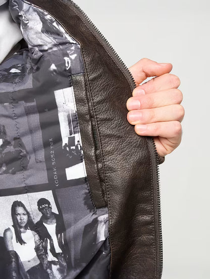 KARL KANI SIGNATURE PU LEATHER POMBER JACKET