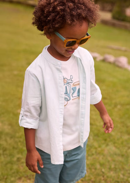 MAYORAL  STRIPED SHIRT WITH MANDARIN COLLAR