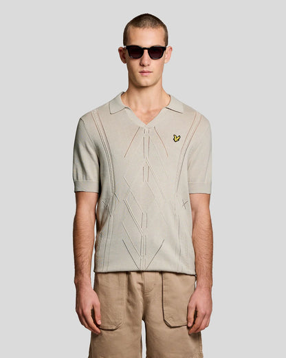 LYLE & SCOTT OPEN COLLAR ARGYLE KNITTED POLO SHIRT