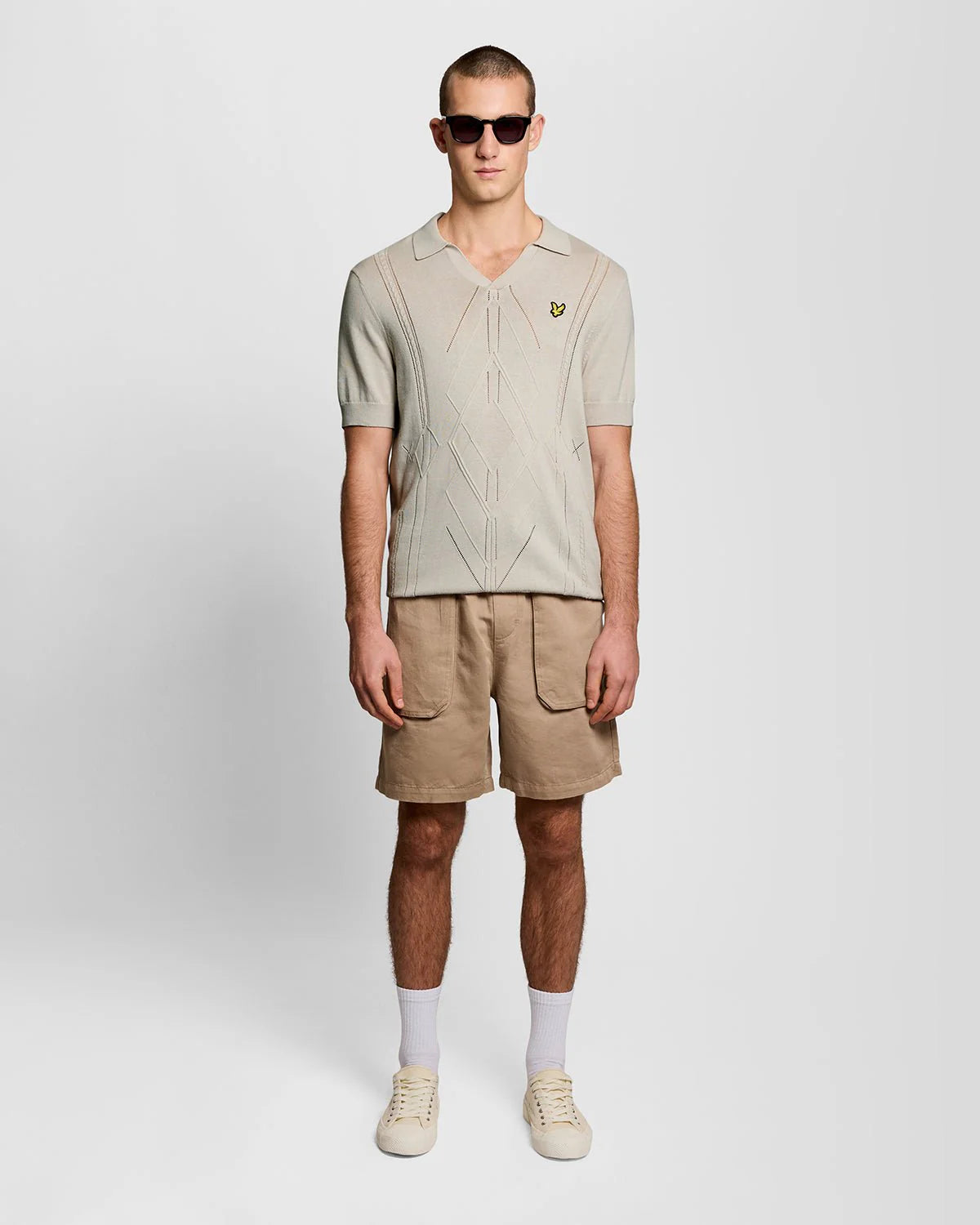 LYLE & SCOTT OPEN COLLAR ARGYLE KNITTED POLO SHIRT