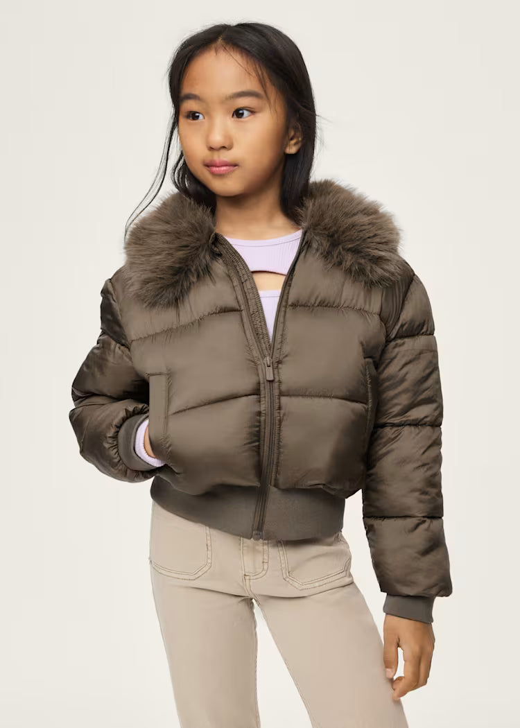 MAYORAL GIRLS FUR COLLAR CROPPED PUFFER JACKET
