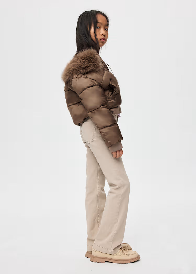 MAYORAL GIRLS FUR COLLAR CROPPED PUFFER JACKET