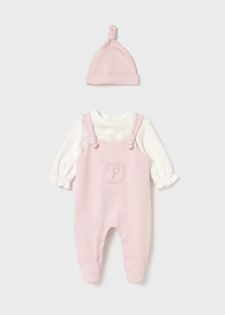 MAYORAL NEWBORN DUNGAREES SET WITH HAT