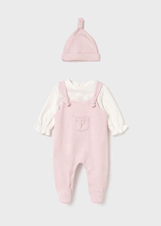 MAYORAL NEWBORN DUNGAREES SET WITH HAT