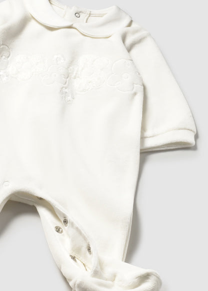 MAYORAL NEWBORN VELVET FOOTED ROMPER
