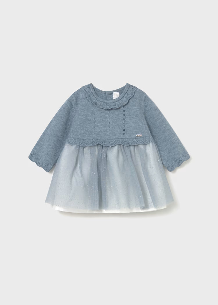 MAYORAL NEWBORN KNIT AND TULLE DRESS