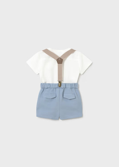 MAYORAL NEWBORN SET SHORTS WITH SUSPENDERS AND SHIRT
