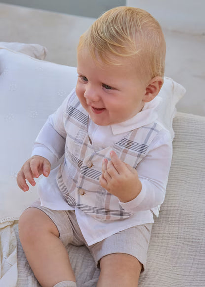 MAYORAL NEWBORN SHORTS AND SHIRT SET WITH WAISTCOAT