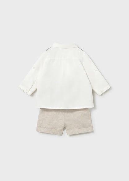MAYORAL NEWBORN SHORTS AND SHIRT SET WITH WAISTCOAT