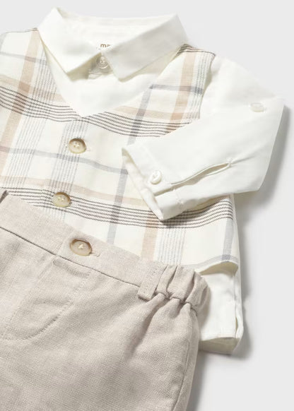 MAYORAL NEWBORN SHORTS AND SHIRT SET WITH WAISTCOAT